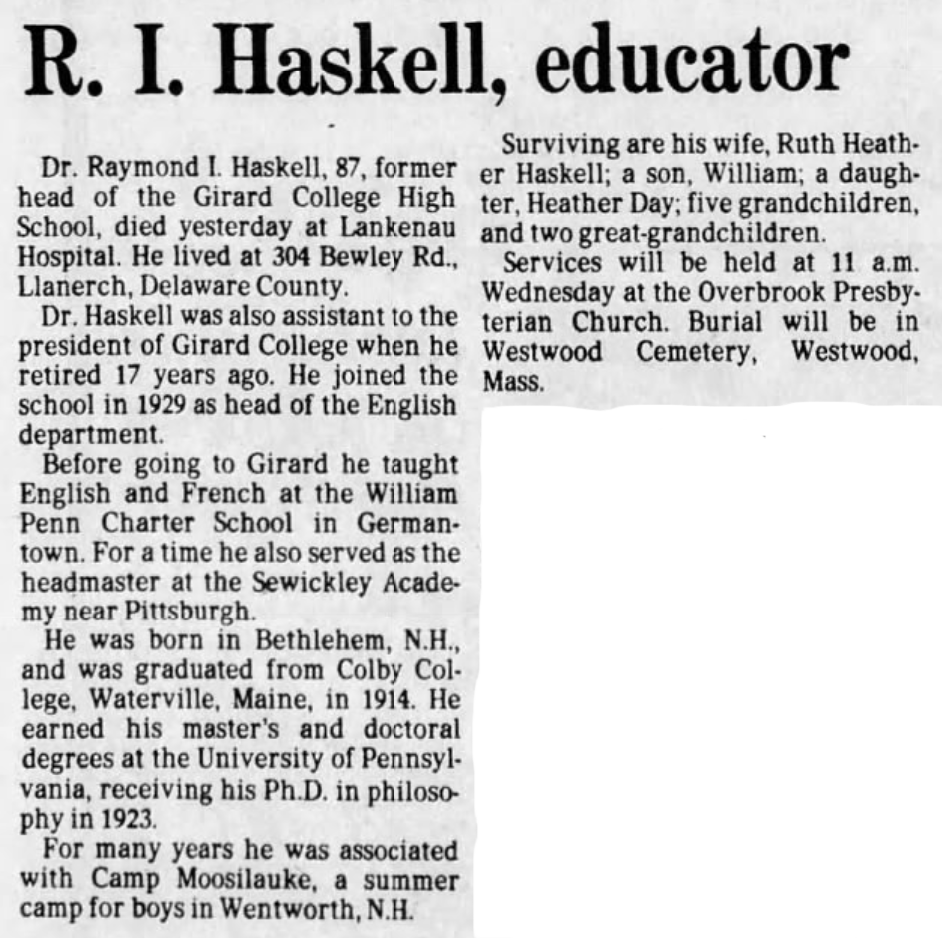 Raymond Haskell dies